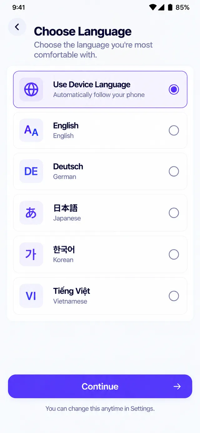 Language selection