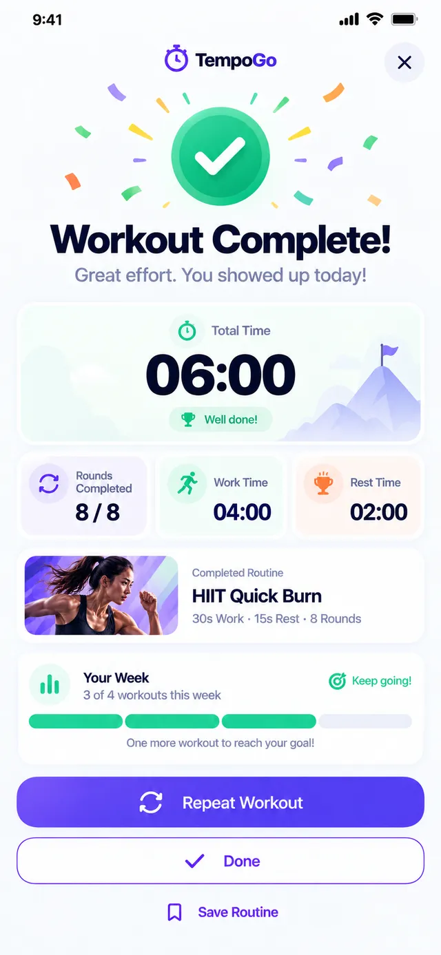 Workout complete summary
